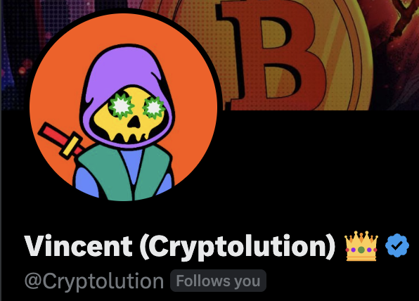 Vincent's profile, Cryptolution, on X
